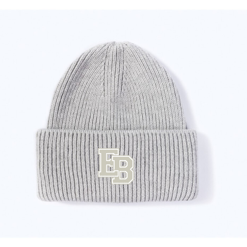 RIBBED BEANIE - GREY (beige patch)