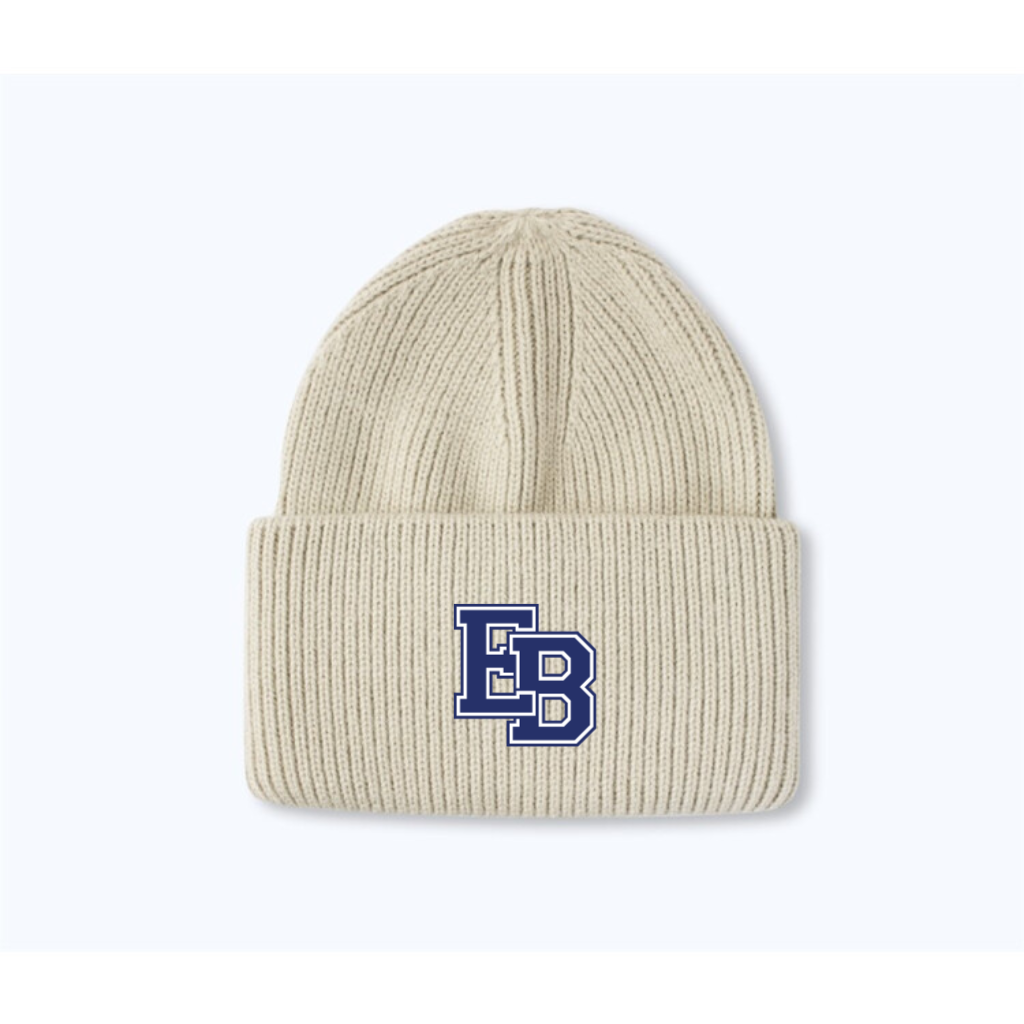 RIBBED BEANIE - BEIGE (navy patch)
