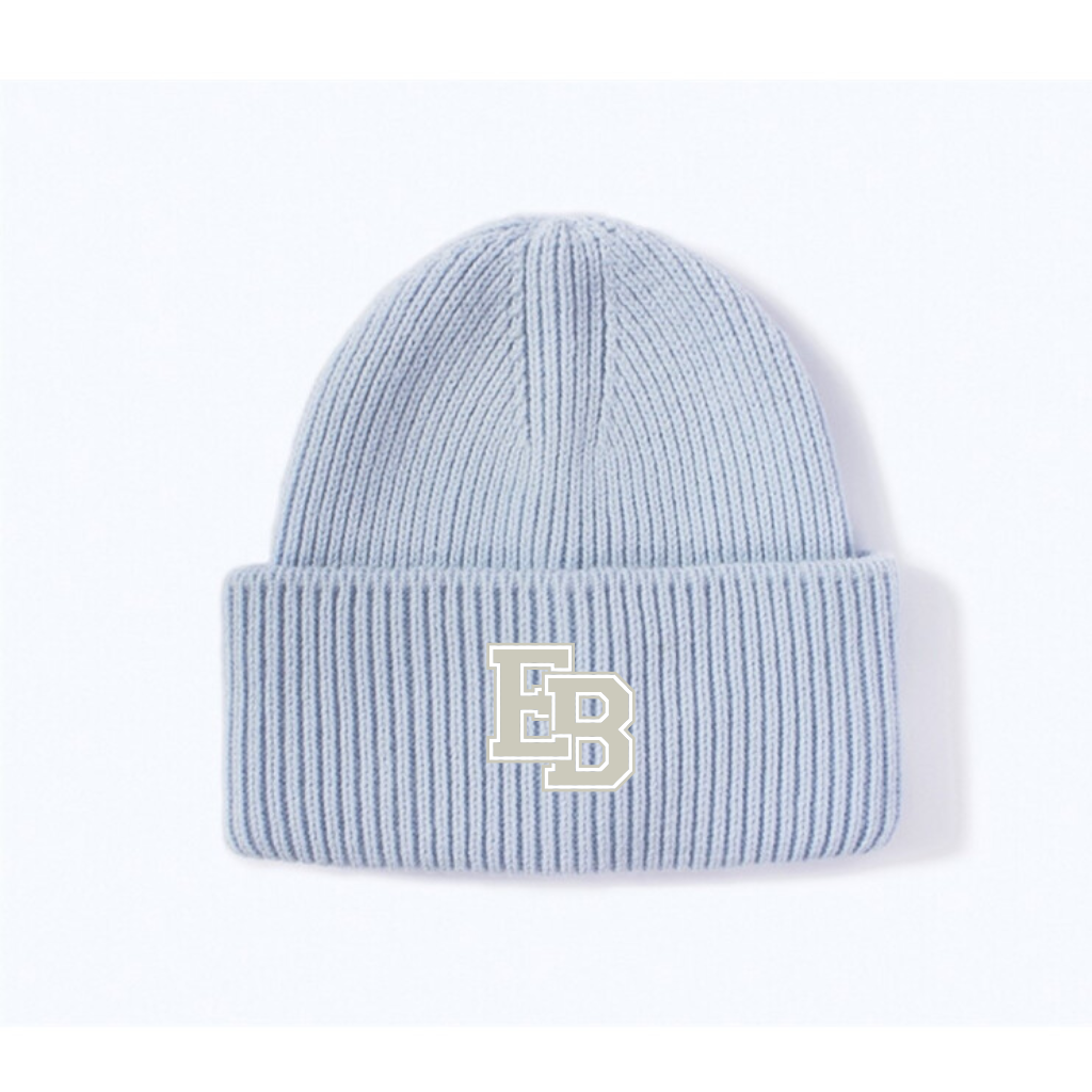 RIBBED BEANIE - LIGHT BLUE (beige patch)