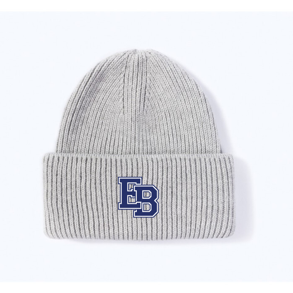 RIBBED BEANIE - GREY (navy patch)