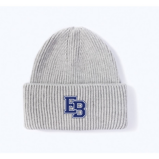RIBBED BEANIE - GREY (navy patch)