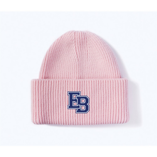 RIBBED BEANIE - PINK (navy patch)