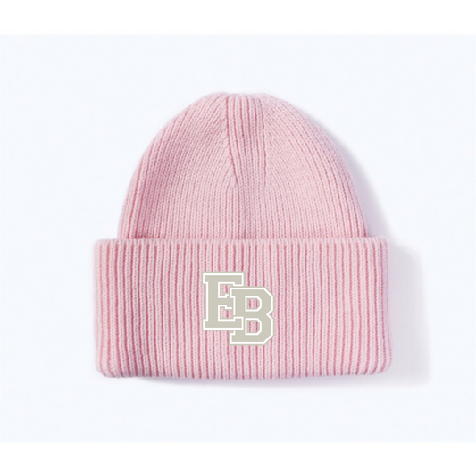 RIBBED BEANIE -  PINK (beige patch)