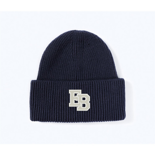 RIBBED BEANIE -  NAVY (beige patch)