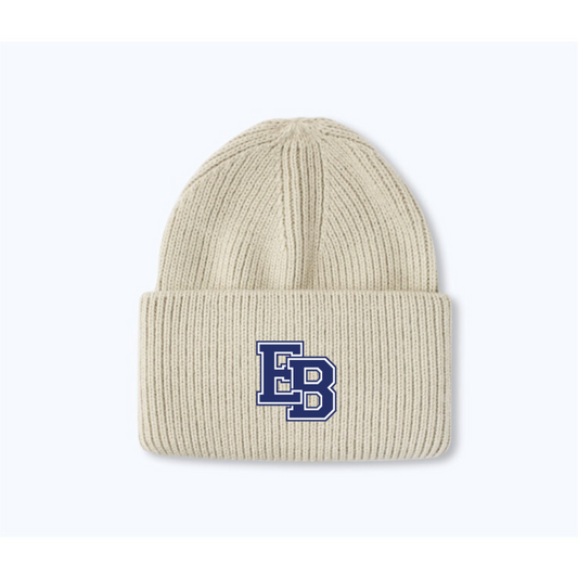 RIBBED BEANIE -  BEIGE (navy patch)