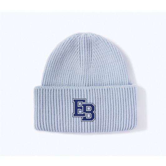 RIBBED BEANIE - LIGHT BLUE (navy patch)